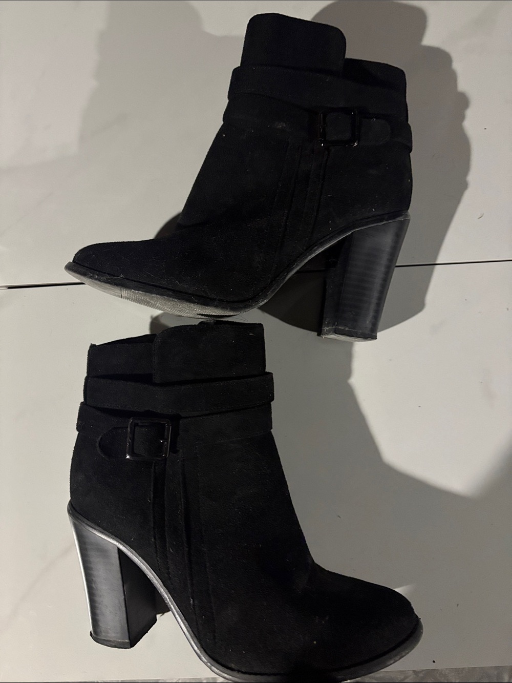 George Black Suede Ankle Booties with Buckle Strap